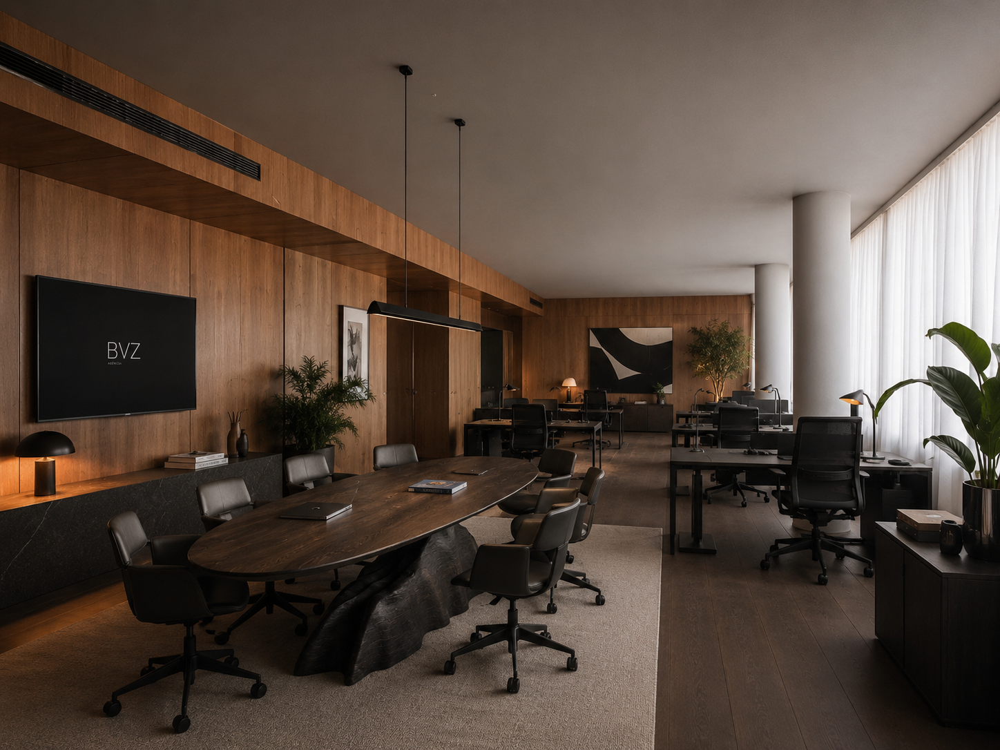 Escritório BVZ Agência — ambiente corporativo sofisticado